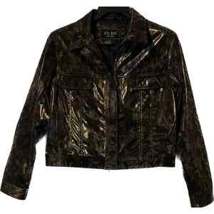 Fu Da Faux Snakeskin Crop Jacket Large Women Pockets Zip RetroGlam 90s Regal